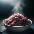 A pho of hot cooked rice berry in a plate by generative AI