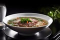 Pho, a savory made with rice noodles, herbs, and thinly sliced meet, generative AI Vietnamese dish