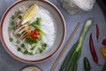 pho soup with chicken meat and vegetables Royalty Free Stock Photo