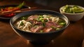 Pho: A steaming bowl of Vietnamese comfort, showcasing rice noodles immersed in fragrant beef broth