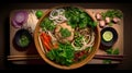 Pho: A steaming bowl of Vietnamese comfort, showcasing rice noodles immersed in fragrant beef broth