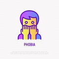 Phobia thin line icon: scared man. Modern vector illustration of anxiety, panic attack