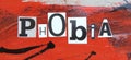 Phobia word made of cut out paper letters on abstract hand-drawn background