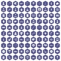 100 phobias icons hexagon purple