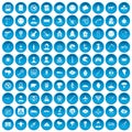 100 phobias icons set blue