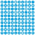 100 phobias icons set blue