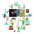 Phobias icons set human, cartoon style Royalty Free Stock Photo