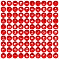 100 phobias icons set red