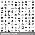 100 phobias icons set, simple style