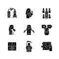 Phobias and its symptoms black glyph icons set on white space