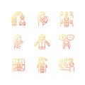 Phobias and its symptoms gradient linear vector icons set