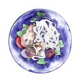 PhoBo Chinese soup with rice. Made in watercolor Royalty Free Stock Photo