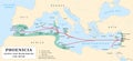 Phoenicia, extent and trade routes, history map Royalty Free Stock Photo