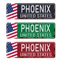 Phoenix, Arizona , road sign set vector illustration, road table, USA city Royalty Free Stock Photo