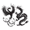 Phoenix bird and dragon. Royalty Free Stock Photo