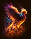 Phoenix bird. Eagle in fire on a black background. Closeup illustration Royalty Free Stock Photo