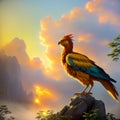 Phoenix bird. Sunset in a misty forest on background. Generative AI Royalty Free Stock Photo