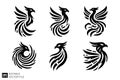 Phoenix Bird Vector Set - Silhouette Design Elements Royalty Free Stock Photo