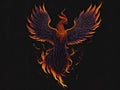 Phoenix with burning wings on black background. ai generative