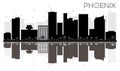 Phoenix City skyline black and white silhouette with reflections Royalty Free Stock Photo