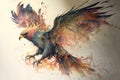 Phoenix comes out of fire drawing with bit of watercolour Royalty Free Stock Photo