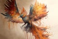 Phoenix comes out of fire drawing with bit of watercolour Royalty Free Stock Photo