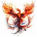Fiery Phoenix In Watercolor: A Multilayered Graffiti-inspired Illustration