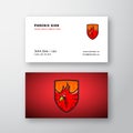Phoenix Emblem Abstract Vector Logo and Business Card Template. Flying Fire Bird Illustration in a Shield on Red