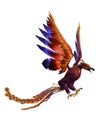 Phoenix fantasy brightly coloured bird swooping down with claws outstretched. 3D illustration isolated Royalty Free Stock Photo