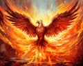 Phoenix in flames rising from the ashes. Royalty Free Stock Photo