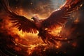 Phoenix is flying burning with fire. Birds. Mythical creatures. Generative AI