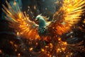 Phoenix is flying burning with fire. Birds. Mythical creatures. Generative AI