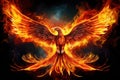 Phoenix is flying burning with fire. Birds. Mythical creatures.by Generative AI