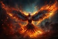 Phoenix is flying burning with fire. Birds. Mythical creatures.by Generative AI