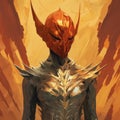 Phoenix Humanoid With Striking Red And Orange Eyes And Gold Accents