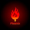 Phoenix logo- creative logo of mythological bird Fenix, a unique bird - a flame born from ashes. Silhouette of a fire bird.