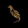 Phoenix logo with gold color isolated on black bacground. Luxury bird icon vector. Royalty Free Stock Photo