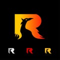 Phoenix logo initial R creative design, eagle fire logo template letter R, falcon logo letter R,
