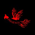 Phoenix Mascot Logo with Black Background. Flying Phoenix Fire Bird abstract Logo design vector template. Eagle Logotype concept Royalty Free Stock Photo