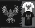 Phoenix monochrome mandala arts isolated on black and white t shirt