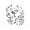 Phoenix Mythological Bird Regenerates on Fire Front View Continuous Line Drawing Black and White