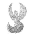 Phoenix. Ornament Embroidery. Hand Drawn Pattern. Outline Black & White