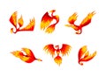 Phoenix with Red Flamed Wings and Feather as Immortal Bird from Greek Mythology Vector Set Royalty Free Stock Photo