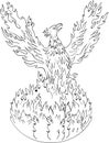 Phoenix Rising Fiery Flames Black and White Drawing Royalty Free Stock Photo