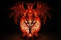 a phoenix-shaped lantern glowing in the dark