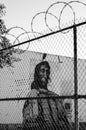 Vertical grayscale shot of the Chief Red Cloud Mural on Grand Avenue, Phoenix
