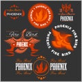 Phoenix - vector set of fire birds and flames logo. Royalty Free Stock Photo