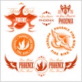 Phoenix - vector set of fire birds and flames logo. Royalty Free Stock Photo