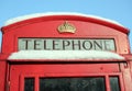 Phome box, london, uk. 2/3/18 - red london phone box in snow, beast from the east/storm Emma Royalty Free Stock Photo