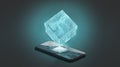 Phone artificial intelligence gift box neural chip mockup, dark background